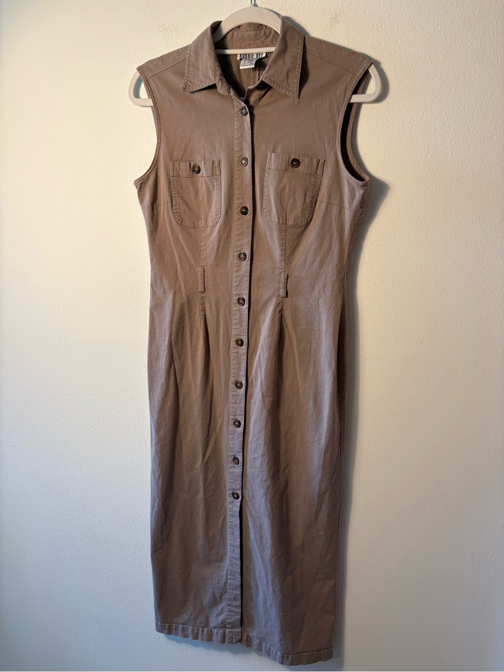 Vintage 90s Robbie Bee Sleeveless Utility Safari Midi Dress Khaki - size 6